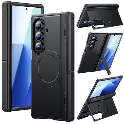 spoovcto für Samsung Galaxy Z-Fold-7 Magnet Hülle: Horizontaler & Vertikaler Ständer, Kompatibel mit MagSafe, 9H Bildschirmschutz, Robuster Scharnierschutz, Stoßfeste TPU ZFold 7 Schutzhülle, Schwarz