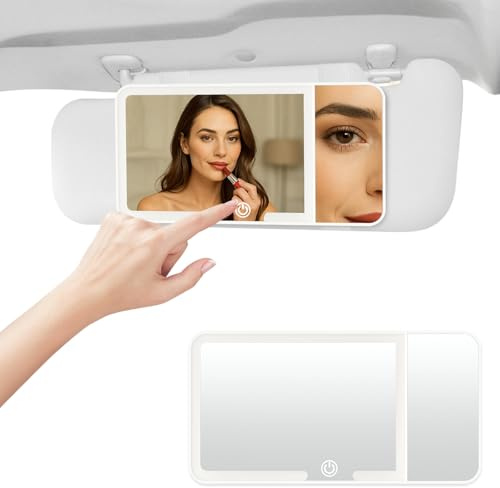 Led Car Vanity Mirror with Lights - 3 Color Temperature Sun Visor Vanity Cars-Mirror with 3x Magnification Area, Touch Control Rechargeable Cars Rear View Visor Mirrors, Car-Interior Accessories