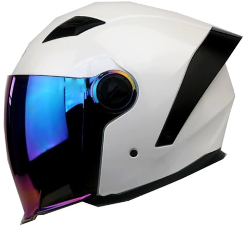 Retro Jethelm Mit Doppelvisier Motorradhelm DOTECE Zertifiziert Für Herren Und Damenj Et Offenem Für Moped Mofa Scooter Und Roller Halbschalenhelm Schutz Motorrad Helm E,XXL:63-64CM