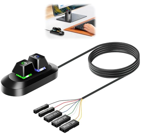 Amztour Desktop Computer Externer Netzschalter PC Power Button Externer Remote Start PC Motherboard Power On OFF Reset Switch Button Multifunktionaler Desktop Netzschalter mit LED-Licht (Schwarz 1.8m)