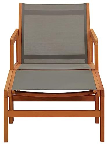 Generico Gartensessel mit Fußstütze, grau, aus massivem Eukalyptusholz und Textilene, Set Stuhl mit Sitzsack, wetterfest 60 x 83,5 x 77,5 cm