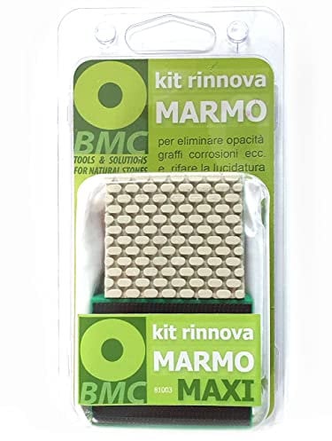 BMC Rinnova Marmo MAXI kit de pulido manual de mármol con miniplacas de diamante de 4 granos para lijado grueso, medio y fino, y pulido de mármol y piedra caliza con polvo de pulido, 100 gr adicional