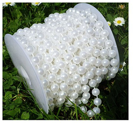 Set Perlenband Perlenkette Perlengirlande Perlenschnur Weihnachten Advent Hochzeit Deko Tischdeko Meterware 6mm (S-P8-01-Snowwhite-10m)