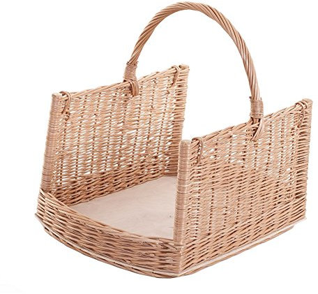 e-wicker24 Panier en osier pour bois de cheminée, panier à bûches avec poignée,
