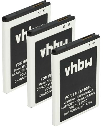 vhbw 3X Batterie Remplacement pour Samsung EB-F1A2, EB-F1A2GBU pour téléphone Portable (1750mAh, 3,7V, Li-ION)
