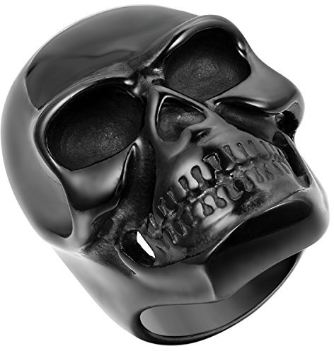 JewelryWe Totenkopf Ringe Herren Schwarz: Biker Herren-Ring Edelstahl Gotik Groß Schwer Totenkopf Schädel Skull Ring Männer Fingerring Band mit Gravur Größe 71
