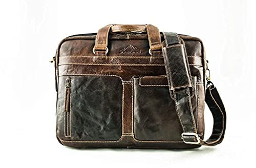 Alpenleder Aktentasche - CHIEMSEE (Handgefertigt) - Nachhaltiges Bio-Leder aus regionaler Landwirtschaft | Messenger Bag, Laptoptasche 15.6 Zoll *Fair Produziert* (40x30x20cm, Brandy)