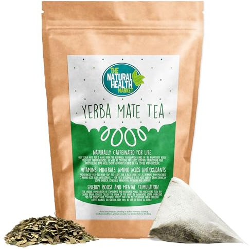 The Natural Health Market, Yerba Mate Tea Bags - 20 Count | Compostable Pyramid Bags | Unsmoked and Not Aged, Yerba Mate Tea | Herbal Tea