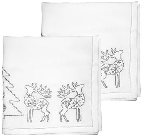 Ragged Rose Weihnachtsservietten, Baumwolle, Bestickte Silberne Weihnachten, 40 x 40 cm (Set of 4), 4