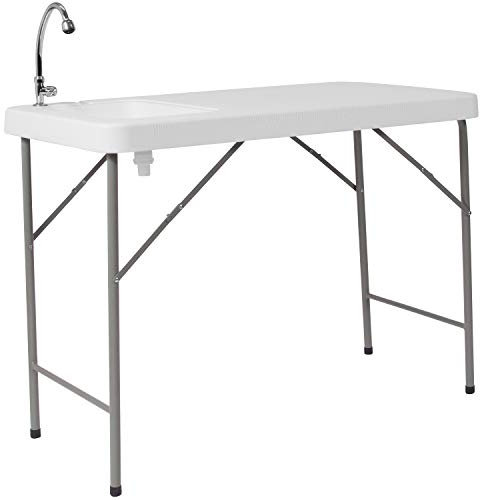 Flash Furniture, Mesa portátil de Limpieza de Pescado Wesley de 4 pies/Mesa y Fregadero para Acampar al Aire Libre