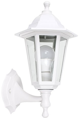 MiniSun | Traditional Style White Security Wall Lantern | Outdoor Wall Lights, Home Décor & Improvement Essential | Includes 15W LED Bulb [6500K Cool White] | Mains Wired