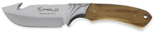 iFIELD EL29010 Coltello multifunzionale per escursioni, caccia e sopravvivenza all'aperto, acciaio inossidabile 3Cr13 con manico in oliva, fodero multiposizione