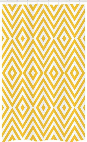 ABAKUHAUS Abstrakt Schmaler Duschvorhang, Pop Art Zig Zag Rauten, Badezimmer Deko Set aus Stoff mit Haken, 120 x 180 cm, Marigold Weiß