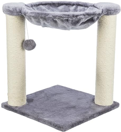 Trixie Baza 50,8 cm Katzenkratzbäume, robuster Jute-Kratzbaum mit Plüsch-Hängematte und baumelndem Katzenspielzeug, Grau