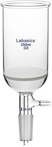 Labasics Borosilicate Glass Buchner Filtering Funnel with Fine Frit (G3), 65mm Inner Diameter, 100mm Depth, with 24/40 Standard Taper Inner Joint and Vacuum Serrated Tubulation (250ml)