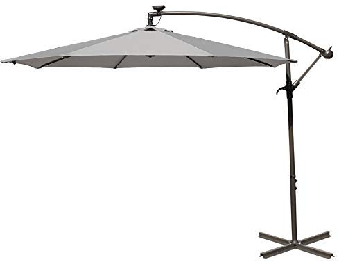 Green Bay Outdoor 3M Grey Cantilever Parasol with LED Lights & Tilt Function, Garden Patio Parasol Hanging Umbrella