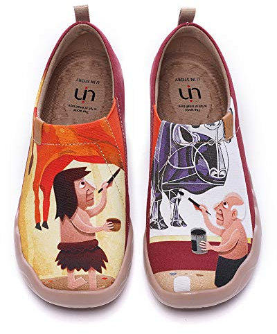 UIN Beautybull Damen Wanderschuhe Bemalte Stier Slip On Schuhe Leicht Sneaker Schlupfschuh Gemütlich Reise Schuhe Canvas Gelb (37)