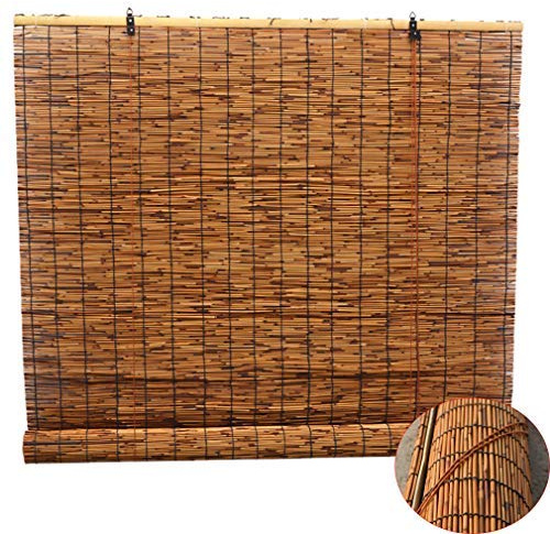 Zlovne Retro Carbonization Natural Schilf Vorhang,Bambusrollo Bambus Raffrollo,Rollo Bambus Handgewebt,Sonnenschutzrollos,Atmungsaktiv,Wand Hauptdekorationen,Außenterrasse (130x150cm/51x59in)