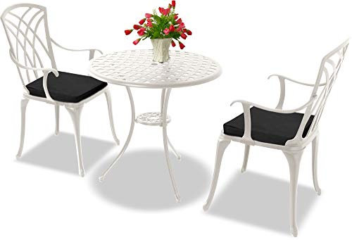 Homeology OSHOWA Aluguss wetterfester Outdoor Tisch mit 2 Stühlen Bistro-Set