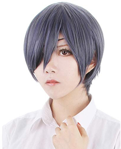 Schwarzer Butler Kuroshitsuji Ciel Phantomhive Kurz gemischt Grau Blau Hitzebeständig Cosplay Kostüm Perücke + Augenklappe Augenklappe + Ring NO4 Perücke Nur
