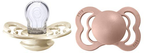 BIBS Supreme Schnuller 2er-Pack, BPA-frei, Symmetrischer Nippel. Silikon, Hergestellt in Dänemark. 0-6 Monate (2er Pack), Ivory/Blush
