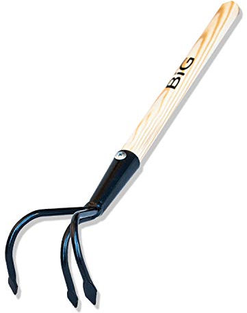 Saferide Gartengrubber aus Qualitätsstahl mit Holzstiel - Klein & Handlich - 3 Zinken - 35 cm - Handbetrieben - Metall, Holz
