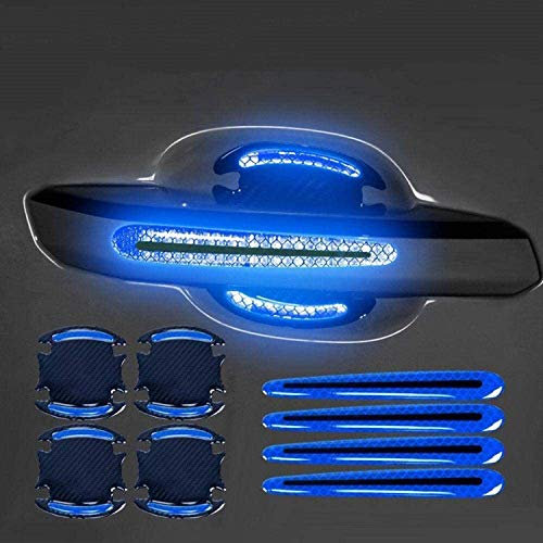 8-Piece 3D Carbon Fiber Car Scratch Protector Film - Universal Auto Door Handle Guard, Reflective Strips