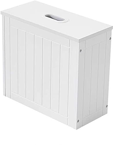 Wooden Bathroom Storage Unit, Free Standing Toilet Paper Holder, Compact Wooden Shaker Bathroom Box, Multi-Purpose Cleaning Tidy Box Bathroom Cabinet (White)