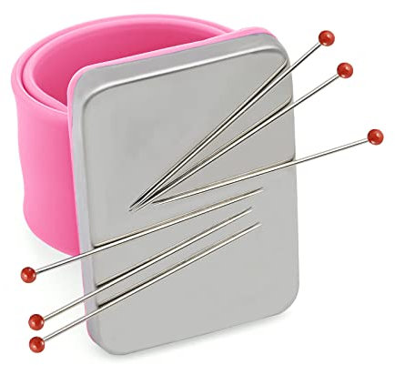 Magnetisches Nadelkissen, magnetisches Nadelkissen, Handgelenkschlaufe, Armband, Silikon, magnetischer Nadelhalter mit Armband zum Nähen, Quilten, Haarspangen, Ringe (Rosa)