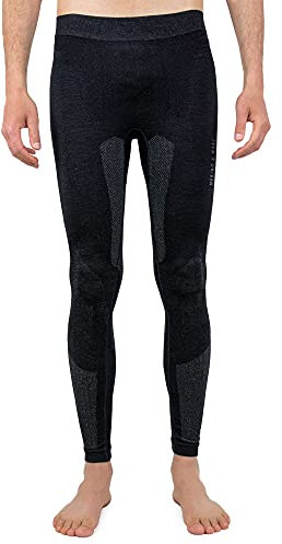 Merino & More Merino Unterhose Herren - Funktionsunterwäsche Merinowolle - Premium Funktions Skiunterhose lang - schwarz-grau Gr. L