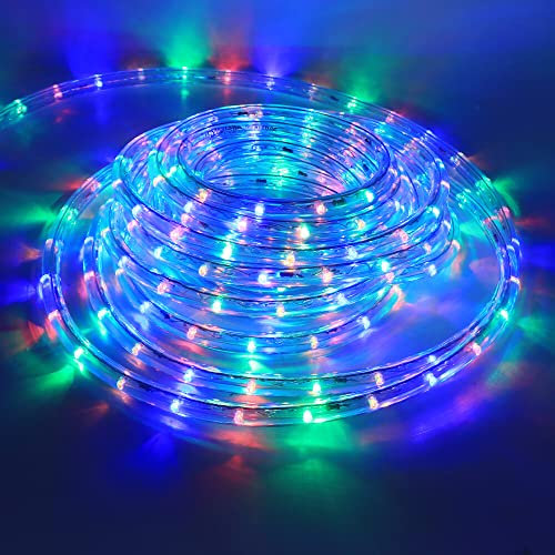 HEGEHE Mains Powered Tube Light Ribbon with Power Cord, 220V PVC Round LED Strip Rope Lights, IP67 Waterproof for Outside Garden Corridor Fence Festival Xmas Christmas Party Decor (Multi-Color, 25m)