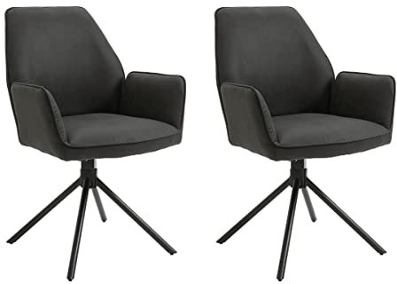 byLIVING Esszimmerstuhl Blair / 2er Set/Vintage-Stoff anthrazit/Gestell Metall schwarz/Sitzschale 360° drehbar/Küchenstuhl/Wohnzimmerstuhl/B 57, H 89, T 61 cm