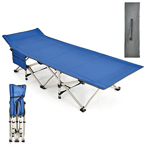 COSTWAY lit de Camping Pliable, Charge jusqu'à 400 kg, lit de Voyage à Pliage Rapide avec Sac de Transport, lit de Couchage pour Le Camping, la Plage, la Maison, Le Bureau (Bleu)