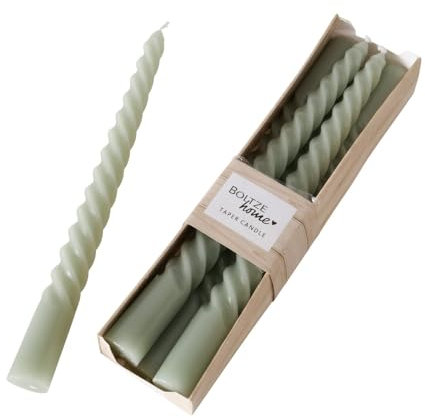 Spiralkerzen Salbeigrün – 6er Set – Höhe 20 cm, Ø 2 cm – ca. 4 Std. Brenndauer – Gedrehte Stabkerzen – Dekokerzen für Tisch, Dinner & Festtage