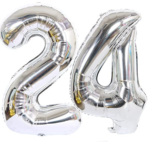 Helium Luftballons 24 Silber Geburtstagsdeko 40 24 Geburtstag Party Deko Supplies,ballon 24 geburtstag,24 luftballon Silber,folienballon 24 geburtstag mann frau ballon 24 geburtstag deko Silber