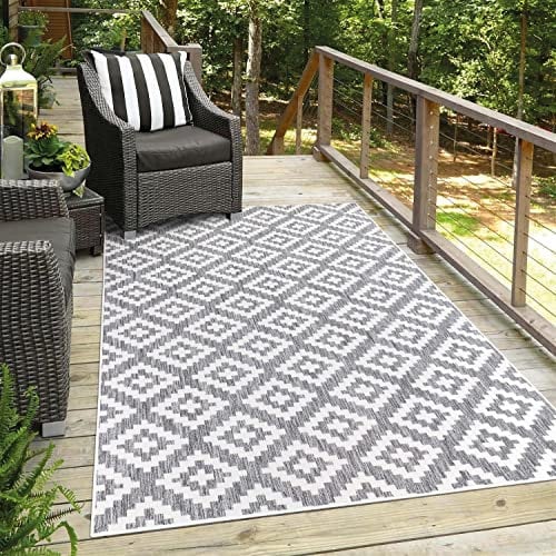 carpet city Outdoor-Teppich Wetterfest Balkon Terrassen - Grau in 280x380 cm - Deko Teppiche Außen Wasserfest - Balkondekoration Rauten-Optik Wohnzimmerteppiche