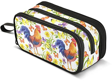 Big Capacity Pencil Pen Case Office College School Large Stationery Makeup Bag Rooster in Gras Pencil Bag for Teens Adults, mehrfarbig, Einheitsgröße, Taschen-Organizer