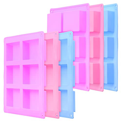 ZEONHEI 6 Stück 6-Cavity Seifenform, Rechteckige Silikonformen, Silikon Form Hausgemachte Seifenformen für DIY, Backen, Biscuit, Eiswürfel, Handwerk, 3 Farben