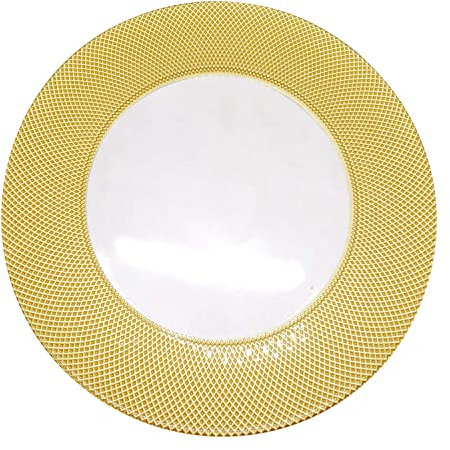 Trimming Shop Assiettes de présentation décoratives pour fêtes, Assiettes en Verre à Carreaux pour décoration, 33 cm, Or, 1 pièce