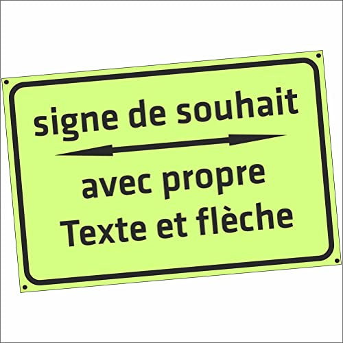 Panneau - TEXTE SOUHAITÉ avec flèche - vert clair - Alu-Dibond 12 tailles - 30x20-200x100cm - personnalisé avec texte - écriture - pour garage, hôtel, parking, école, carport, entreprise