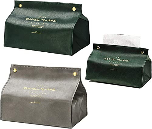 Collic Caja de Tejido de Cuero Pu Multifunción de 2 Piezas, Cajas de Baboras de Cartones de Bombeo de Casas Portavasos de la Servilleta Del Automóvil (Gris Verde Oscuro)