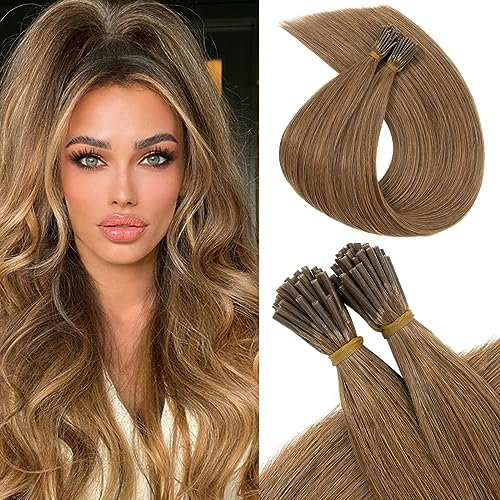 Benehair I Tip Hair Extensions, 100% Real Remy Human Hair Extensions, 18 Inches Stick Tip Keratin Hair Extension 1g/s, 50g/Pack Human Hair Extension for Thinning Hair Light Brown #6