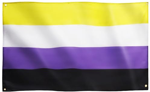 Runesol Bandera Género No Binario, 91x152cm, (3ft x 5ft) Bandera Orgullo, 4 Arandelas, Ojal en Cada Esquina, LGBTQ+, Desfile, Festival, Fiesta, Carnaval, Premium, Interior, Exterior, Colores Vívidos