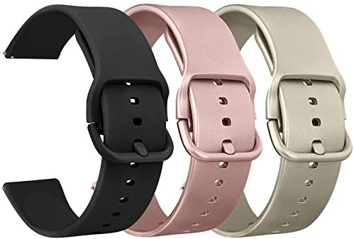 Mugust 3Pack Bracelets de Montres Silicone 20mm, Remplacement Dégagement Rapide pour Femme Homme 20mm 22mm (20mm, Or Rose/Or/Noir)