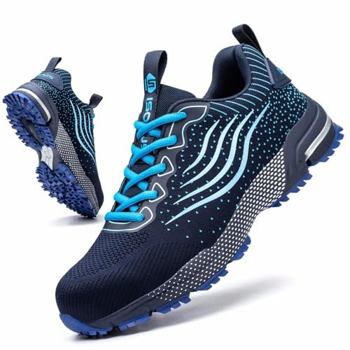 Scarpe Antinfortunistiche Uomo Scarpe da Lavoro Donna Leggere con Punta in Acciaio Traspiranti Scarpe Sicurezza Comode Antiscivolo Sneaker Industriali Blu 42