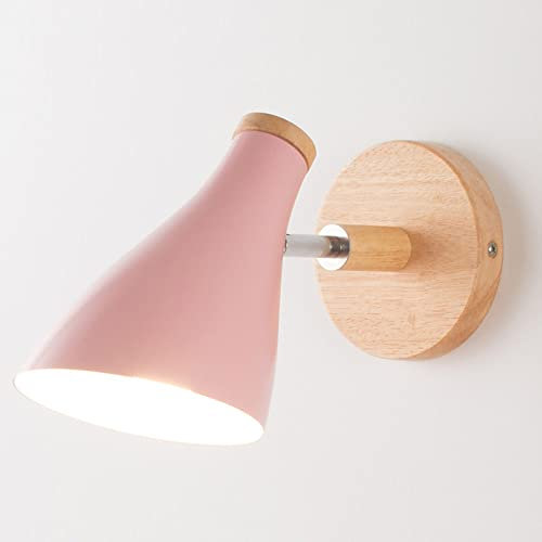 Mengjay Wandleuchte Holz Innen E27 Wandlampe Vintage Industrial Drehbare Wandbeleuchtung Metall Modern Wandstrahler Wandleuchte für Schlafzimmer, Wohnzimmer, Treppen, Korridor (Rosa)