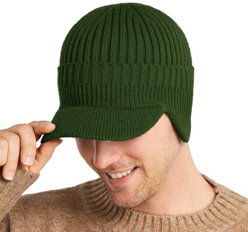 Rayson Wintermütze Herren Damen Strickmütze Winter Warm Mütze mit Ohrenklappen Unisex Beanie für Männer FraueGestrickte Visier Mütze Herbst Winter Outdoor(Grün)