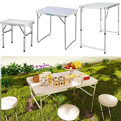 Rigogo Campingtisch Höhenverstellbar, 3 Höhenniveau 70/62/55cm, Leicht Aluminium Klapptisch mit Tragegriff, Leicht zu transportieren, 120x60x70cm