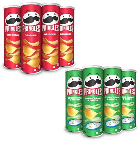 Pringles Klassiker Chips Mix (8 x 185 g) – Pringles Original & Sour Cream & Onion – der unwiderstehliche Snack-Klassiker in der praktischen Dose – Pop. Play. Eat.