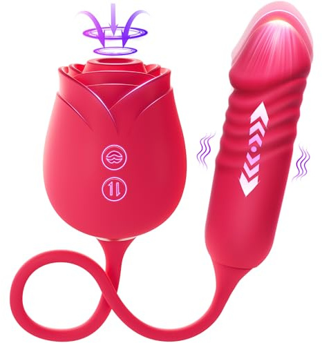 Vibrator Dildo Sex Toys for Women - MOOLIGIRL Rose Sex Toy with Thrusting G Spot Vibrators & 10 Sucking Modes for Clitoral Nipple Stimulation Anal Dildos Adult Sex Toys Games for Couples Sex Machine